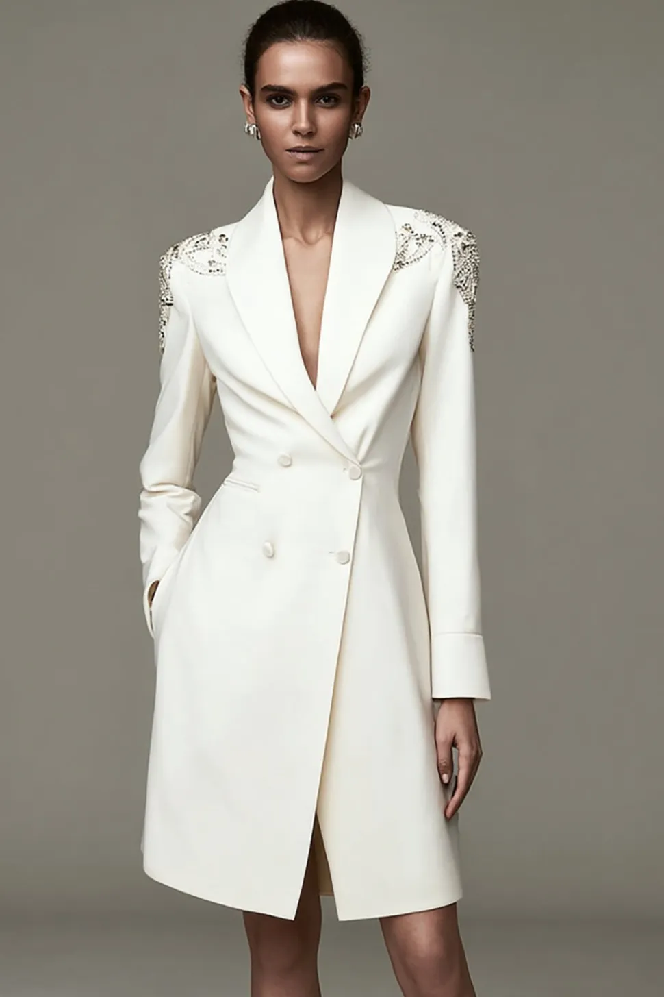 Sparkly Ivory Xaile Lapela Vestido Blazer Curto