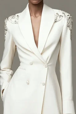 Sparkly Ivory Xaile Lapela Vestido Blazer Curto