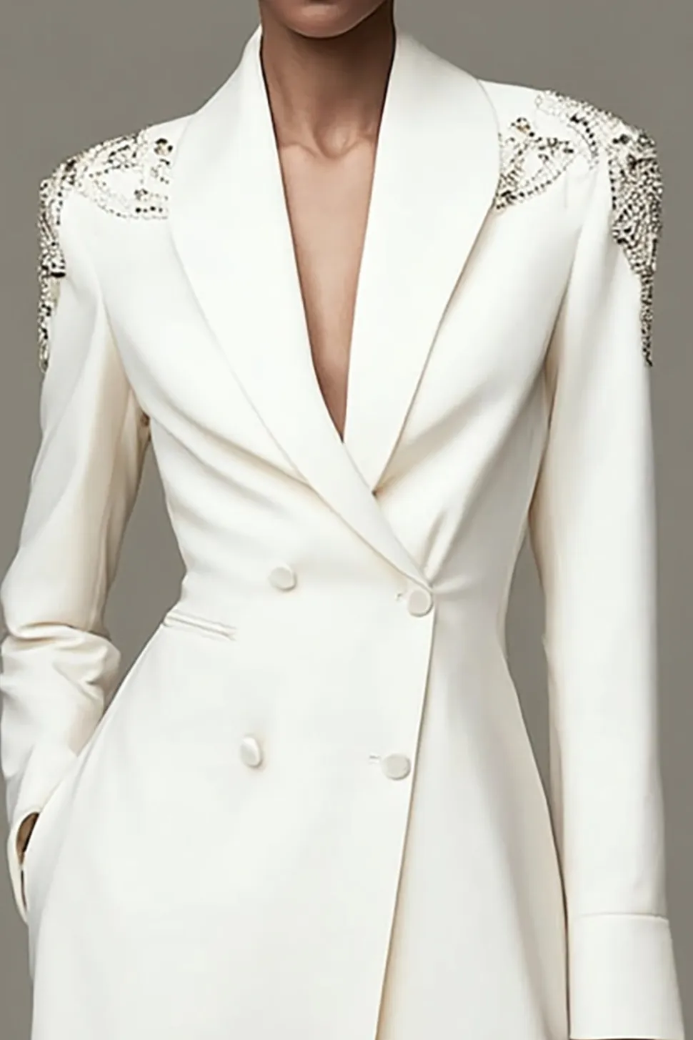 Sparkly Ivory Xaile Lapela Vestido Blazer Curto