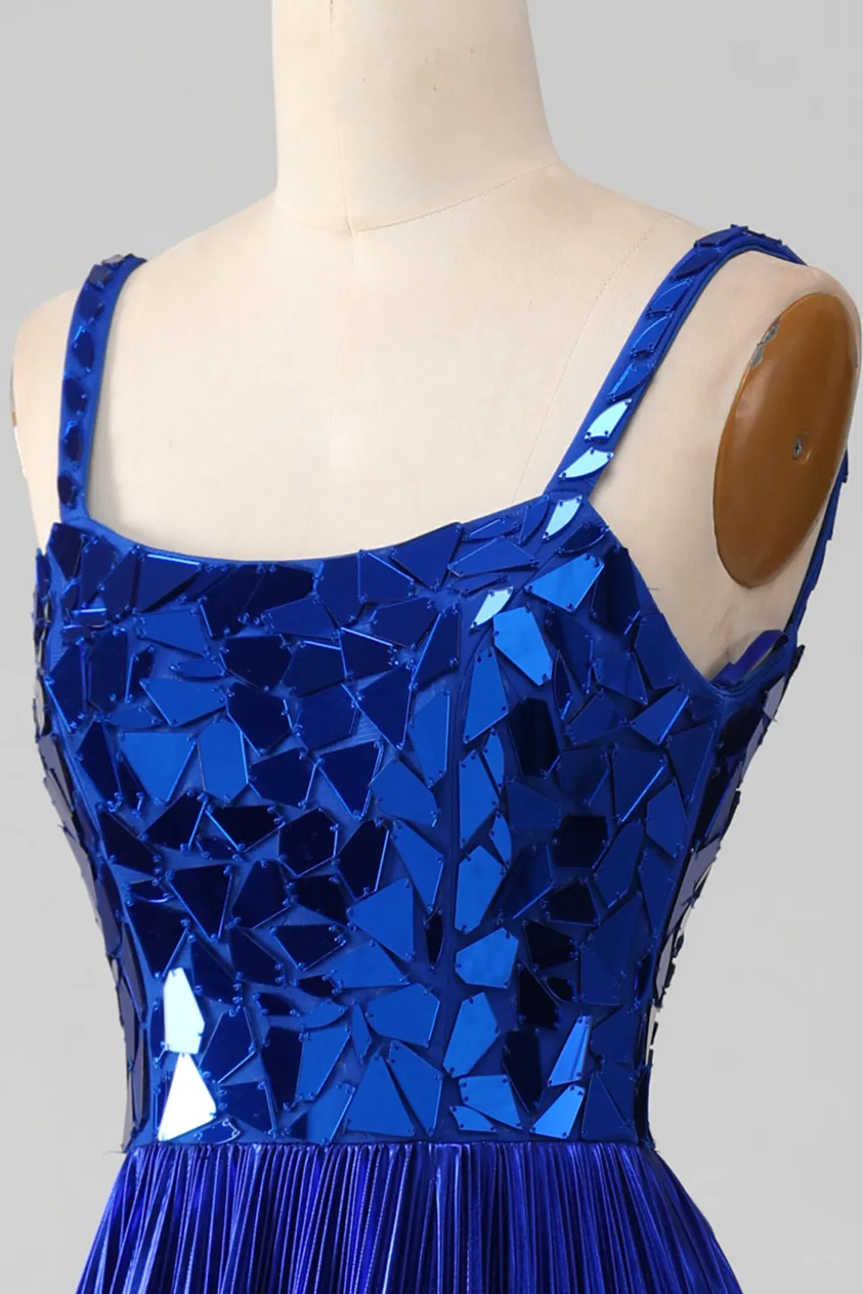 Sparkly Lace-Up Back Royal Blue Prom Vestido com Fenda