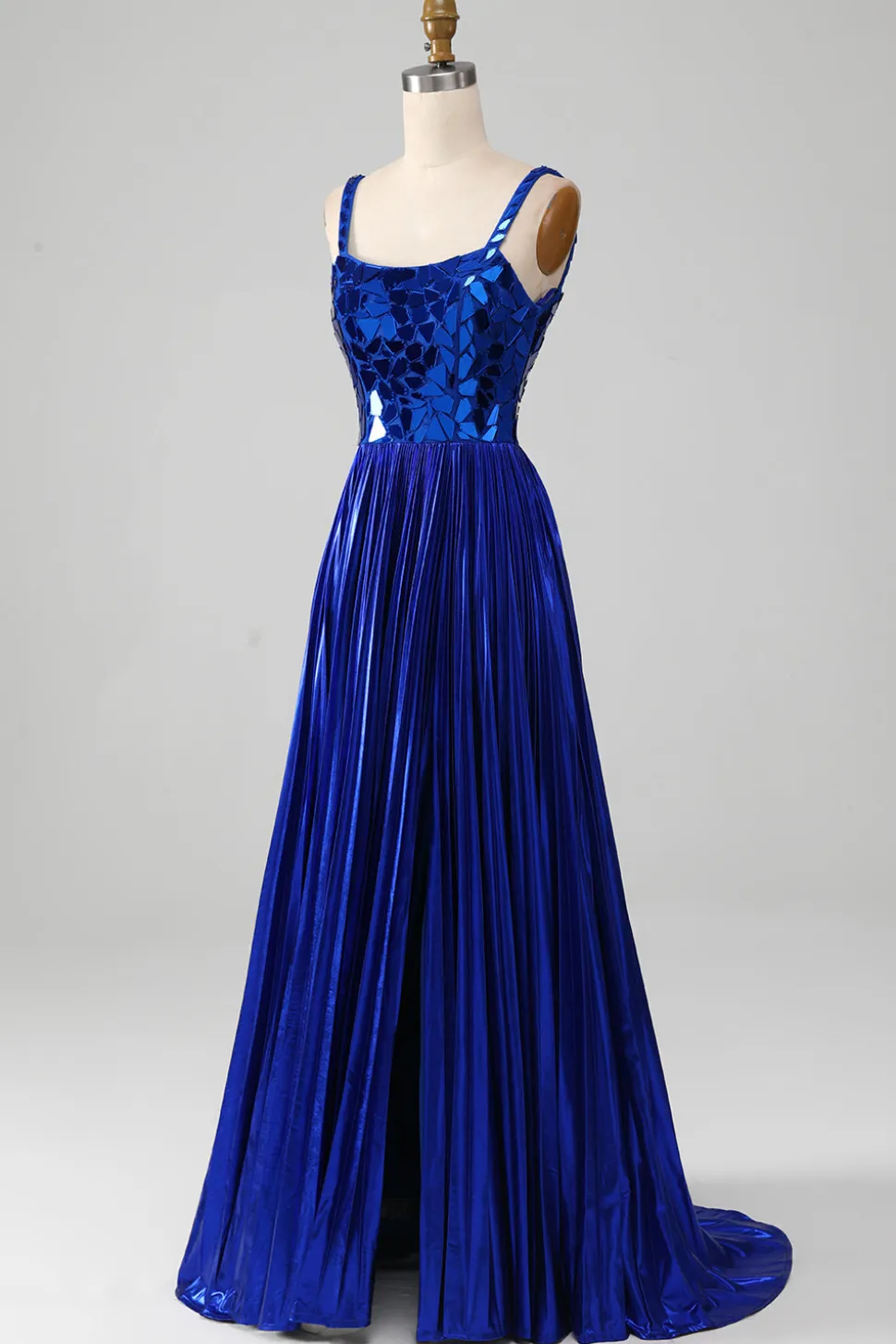 Sparkly Lace-Up Back Royal Blue Prom Vestido com Fenda