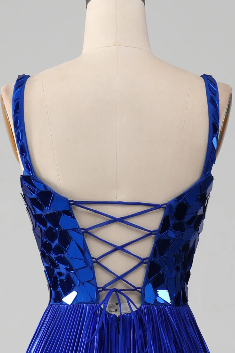 Sparkly Lace-Up Back Royal Blue Prom Vestido com Fenda