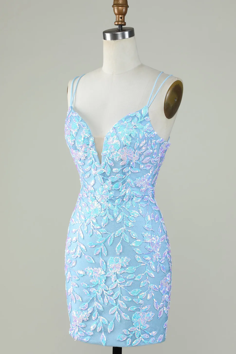 Sparkly Lace-Up Back Vestido Homecoming Azul Claro