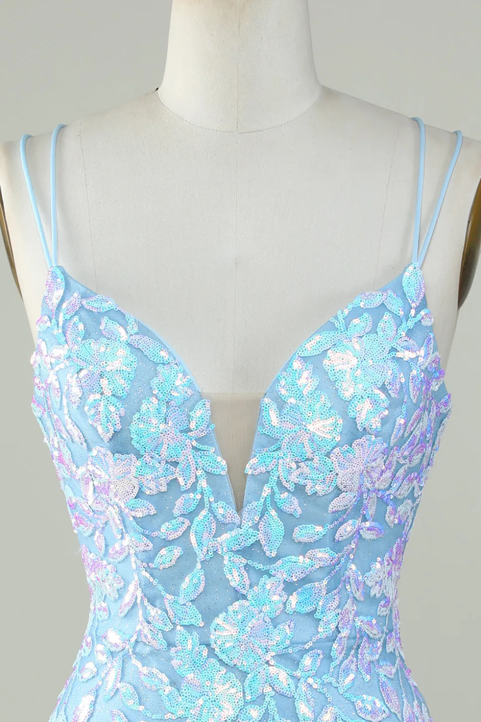 Sparkly Lace-Up Back Vestido Homecoming Azul Claro