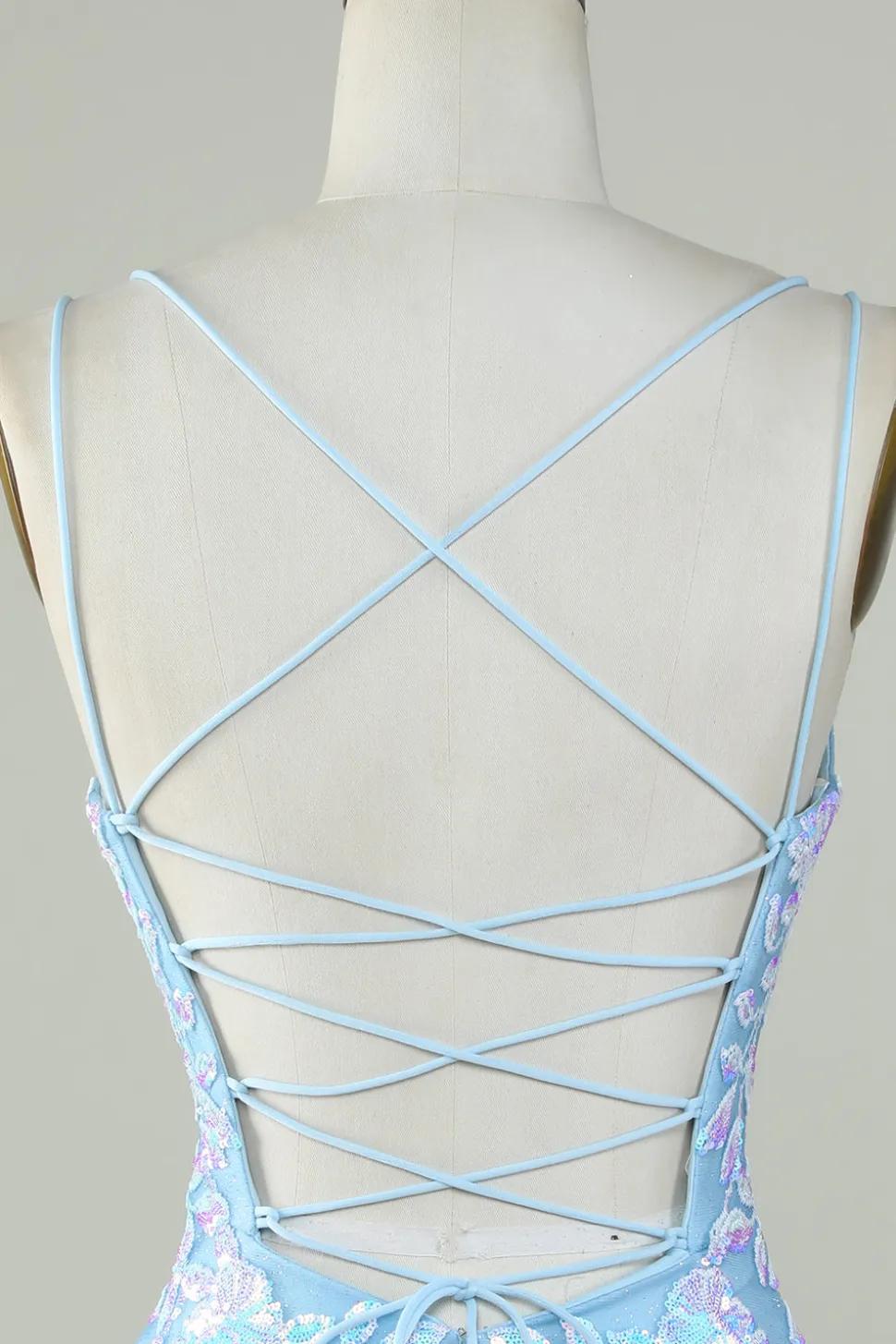Sparkly Lace-Up Back Vestido Homecoming Azul Claro