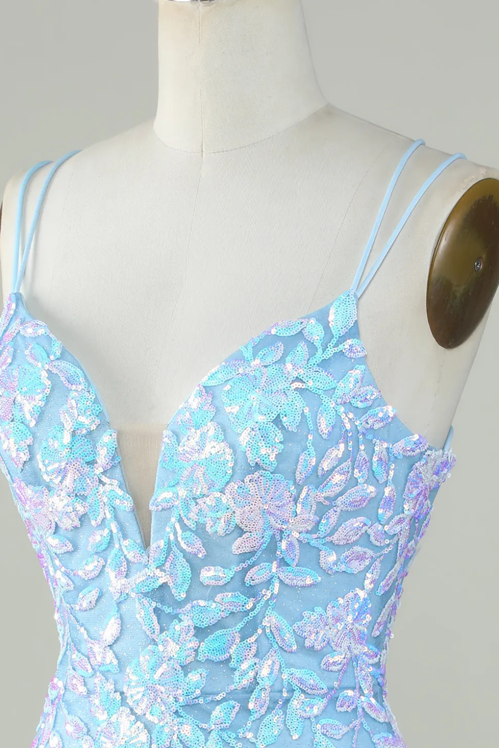 Sparkly Lace-Up Back Vestido Homecoming Azul Claro