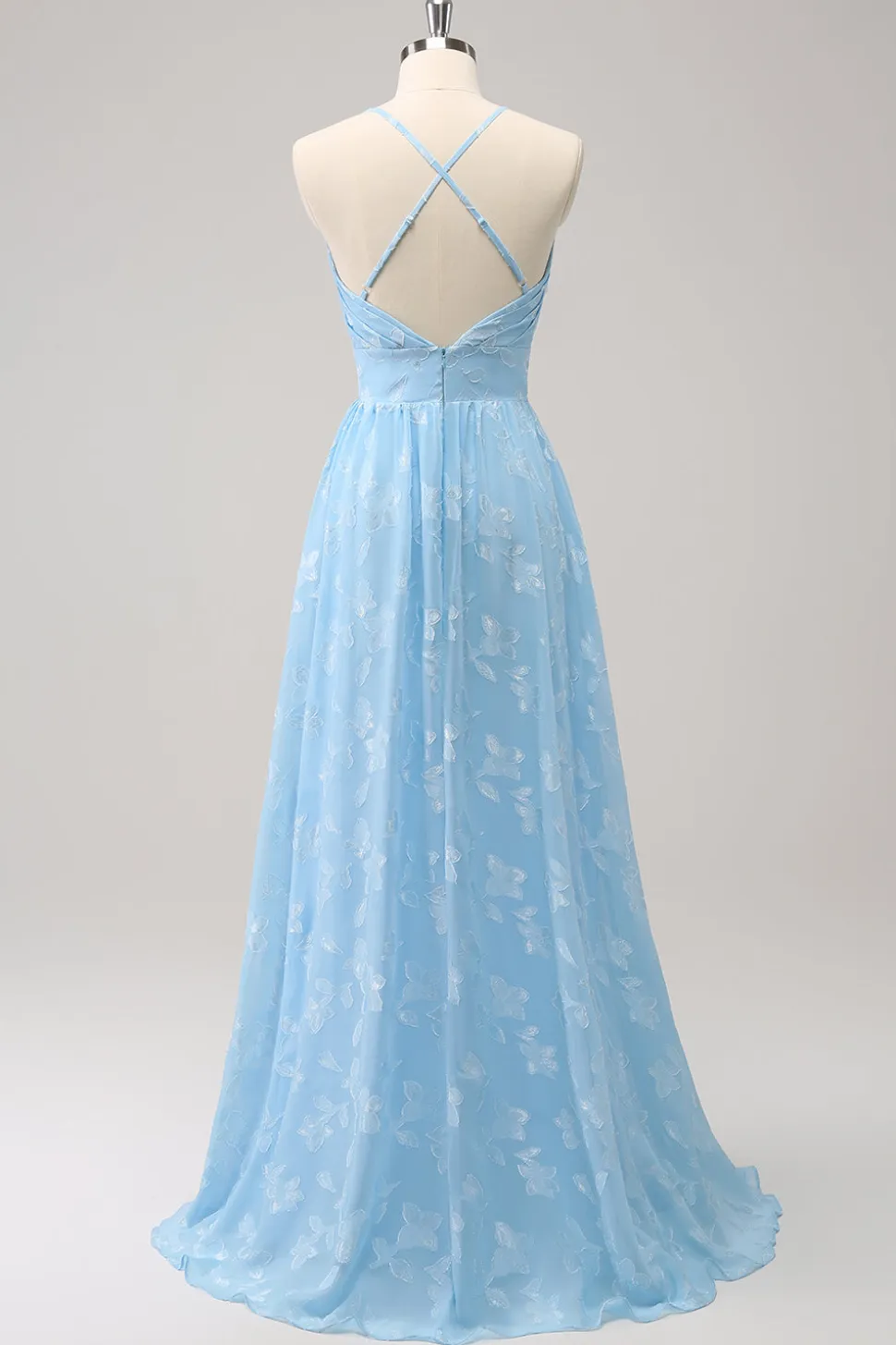 Sparkly Light Blue V-Neck vestido de dama de honra plissado com bordado