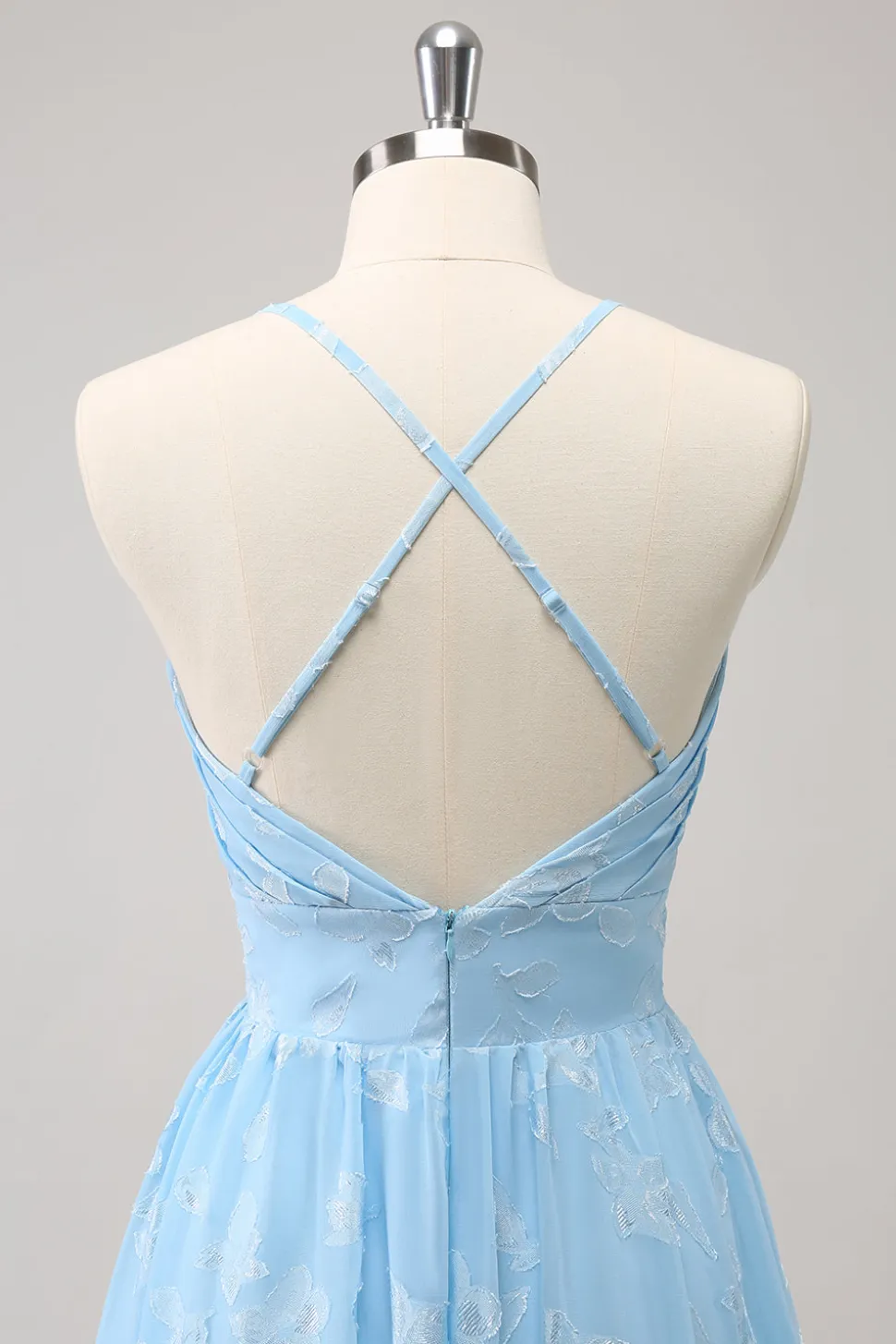 Sparkly Light Blue V-Neck vestido de dama de honra plissado com bordado