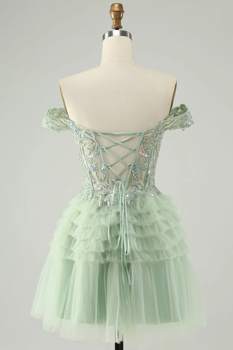 Sparkly Light Green Uma linha fora do ombro espartilho tule Homecoming Dress