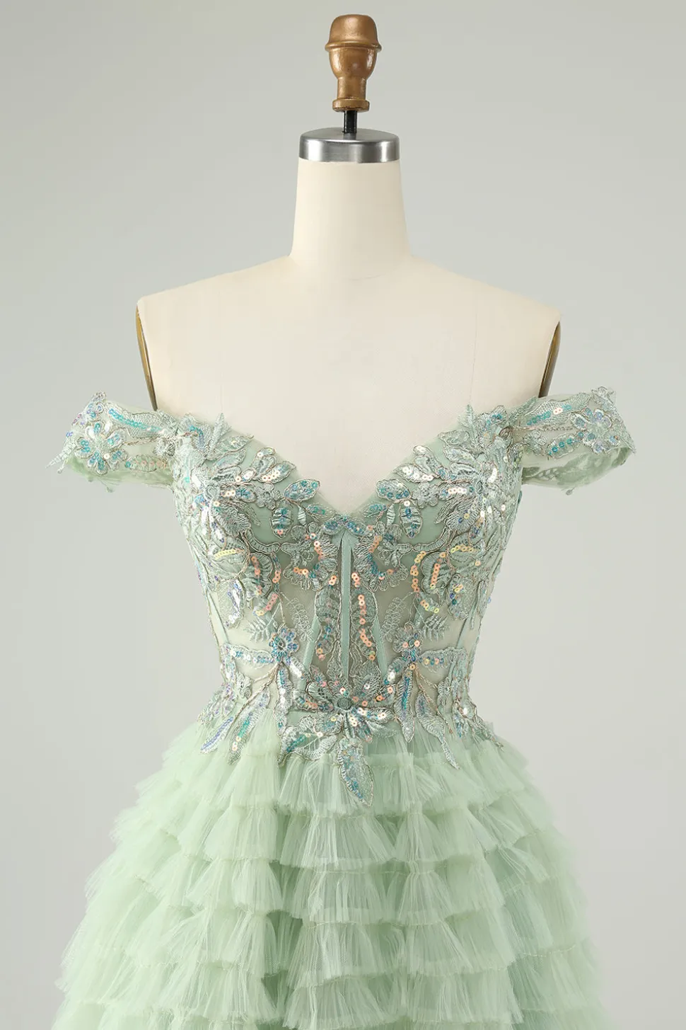 Sparkly Light Green Uma linha fora do ombro espartilho tule Homecoming Dress