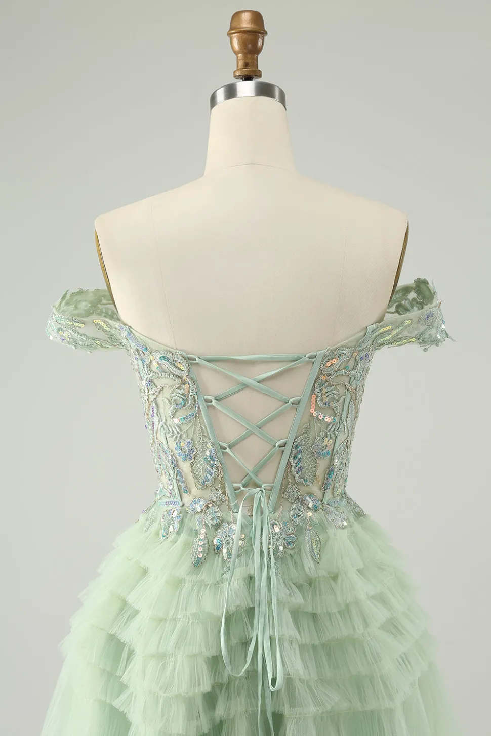 Sparkly Light Green Uma linha fora do ombro espartilho tule Homecoming Dress