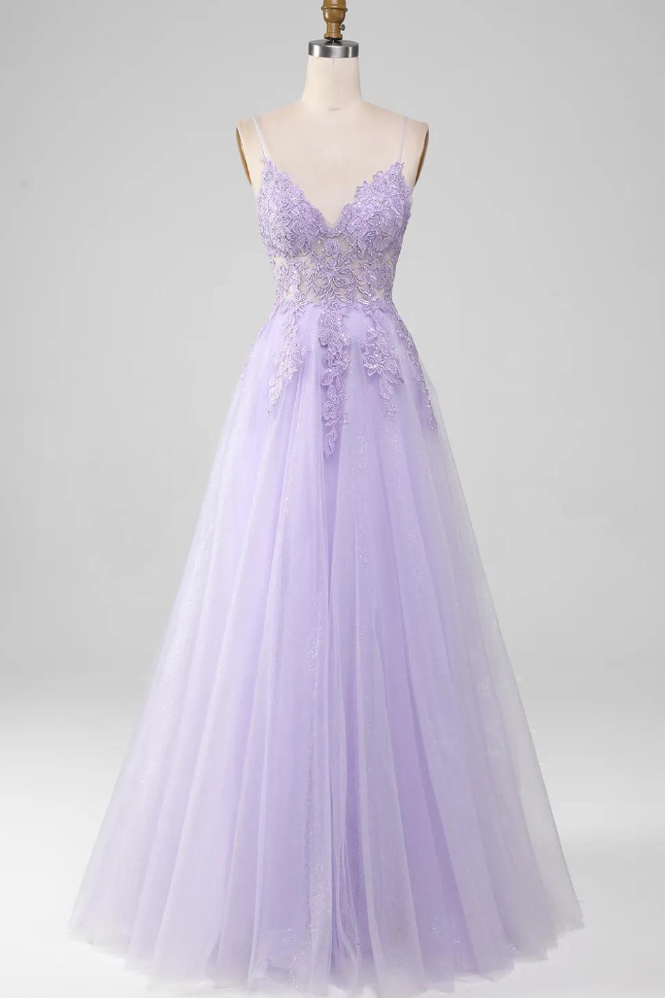 Sparkly Light roxo A-Line espaguete alças longo vestido de baile com missangas