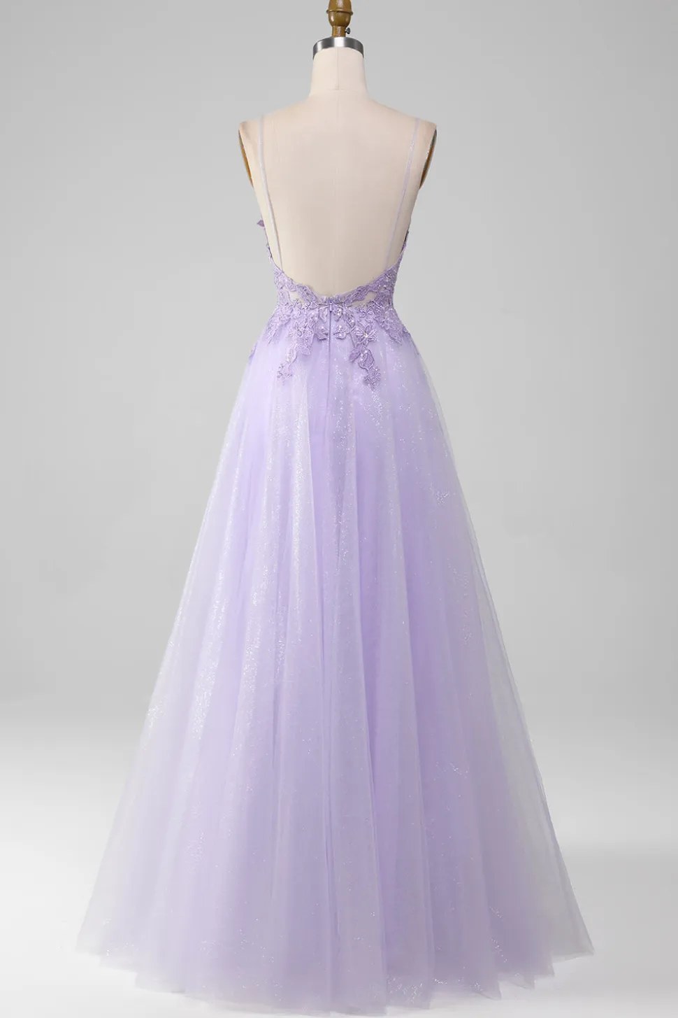 Sparkly Light roxo A-Line espaguete alças longo vestido de baile com missangas