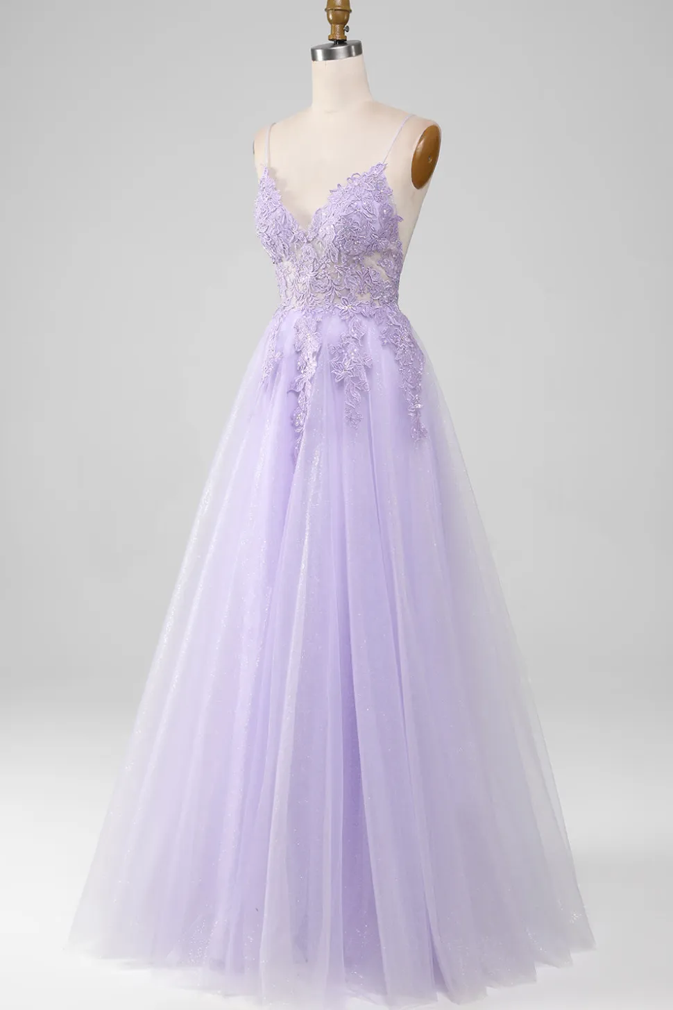 Sparkly Light roxo A-Line espaguete alças longo vestido de baile com missangas