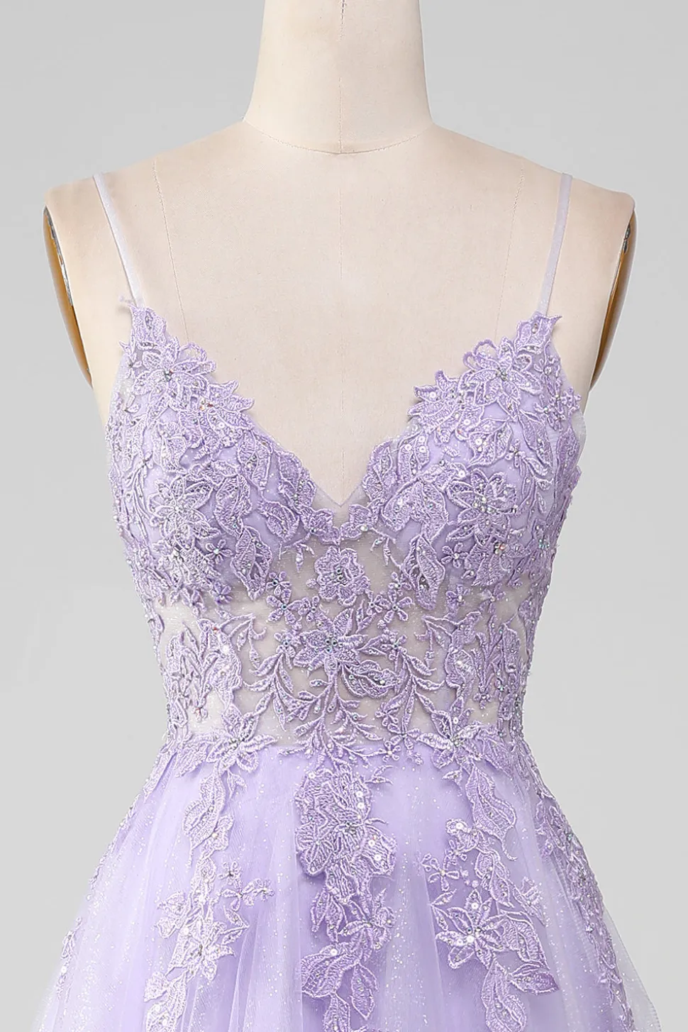Sparkly Light roxo A-Line espaguete alças longo vestido de baile com missangas