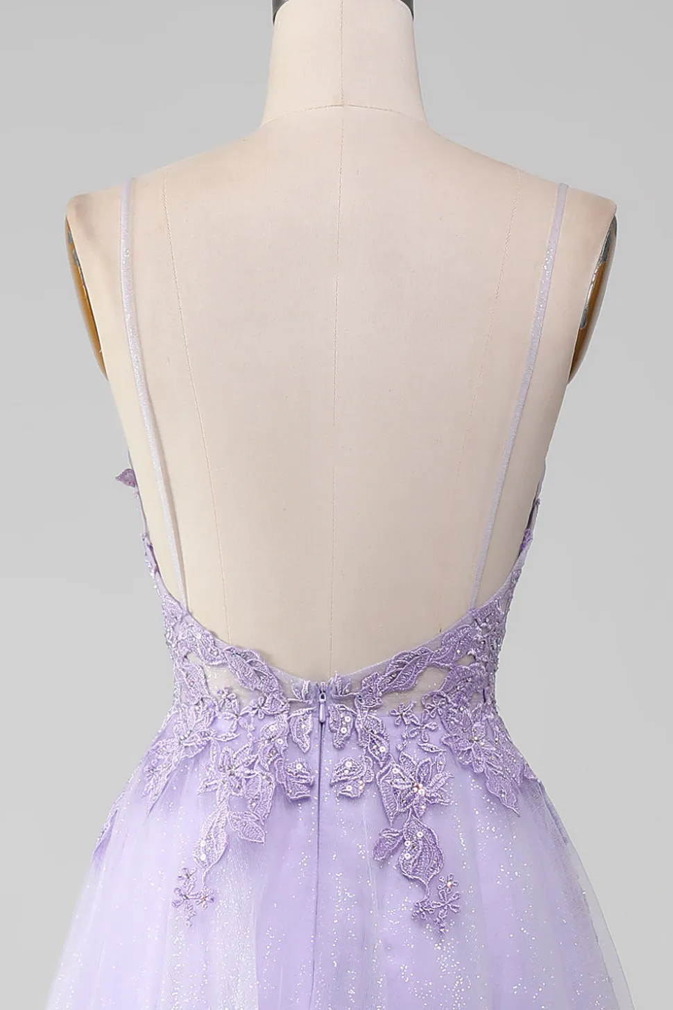 Sparkly Light roxo A-Line espaguete alças longo vestido de baile com missangas