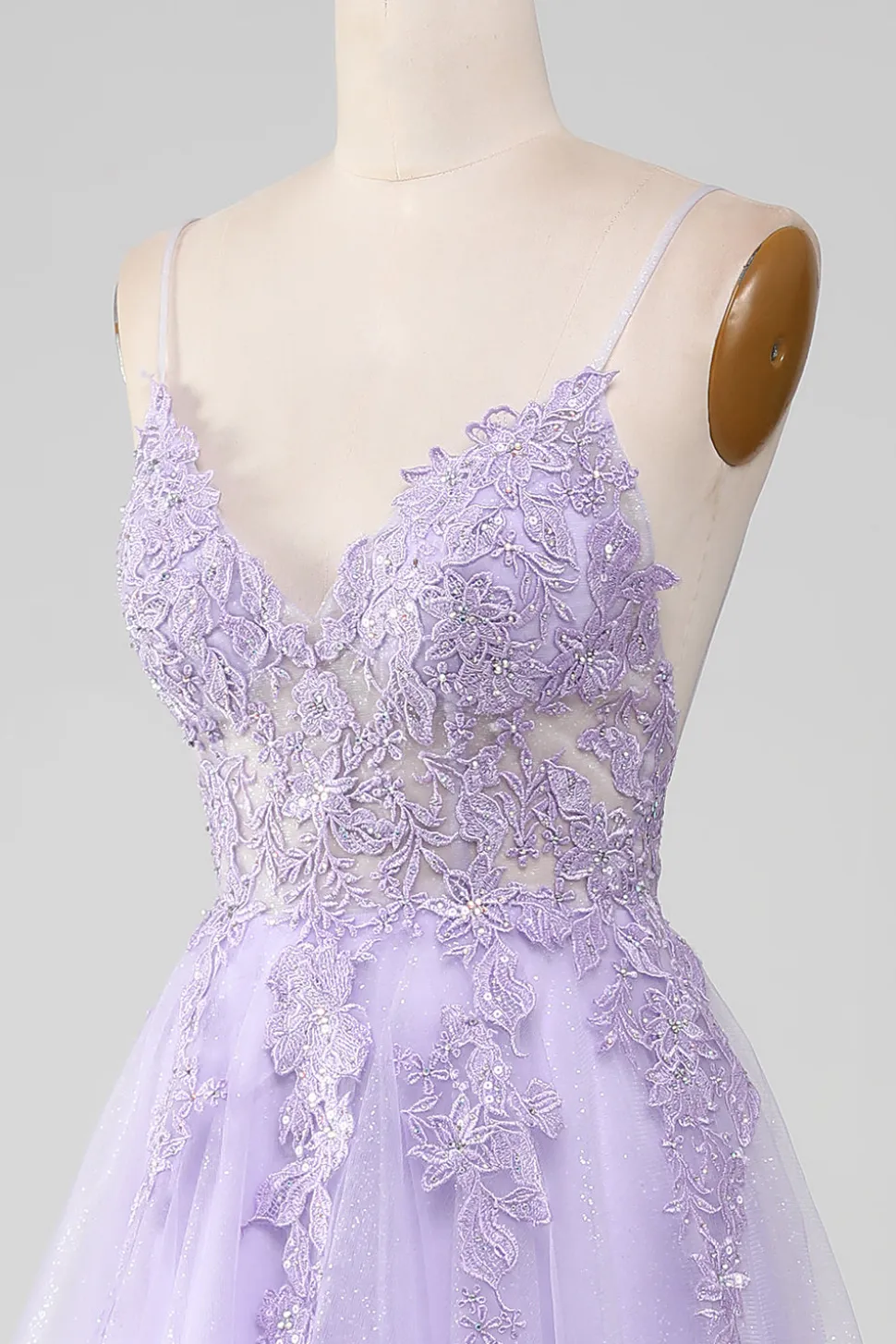 Sparkly Light roxo A-Line espaguete alças longo vestido de baile com missangas