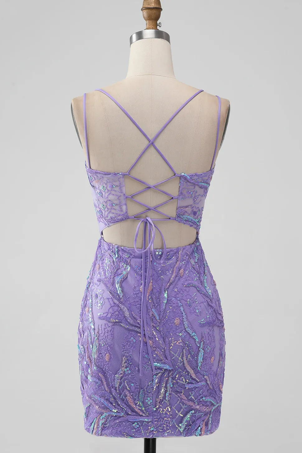 Sparkly Lilac Bodycon Sequins Appliques Vestido Curto Homecoming com Fenda