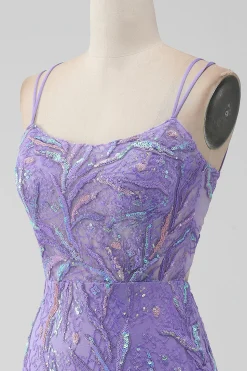Sparkly Lilac Bodycon Sequins Appliques Vestido Curto Homecoming com Fenda