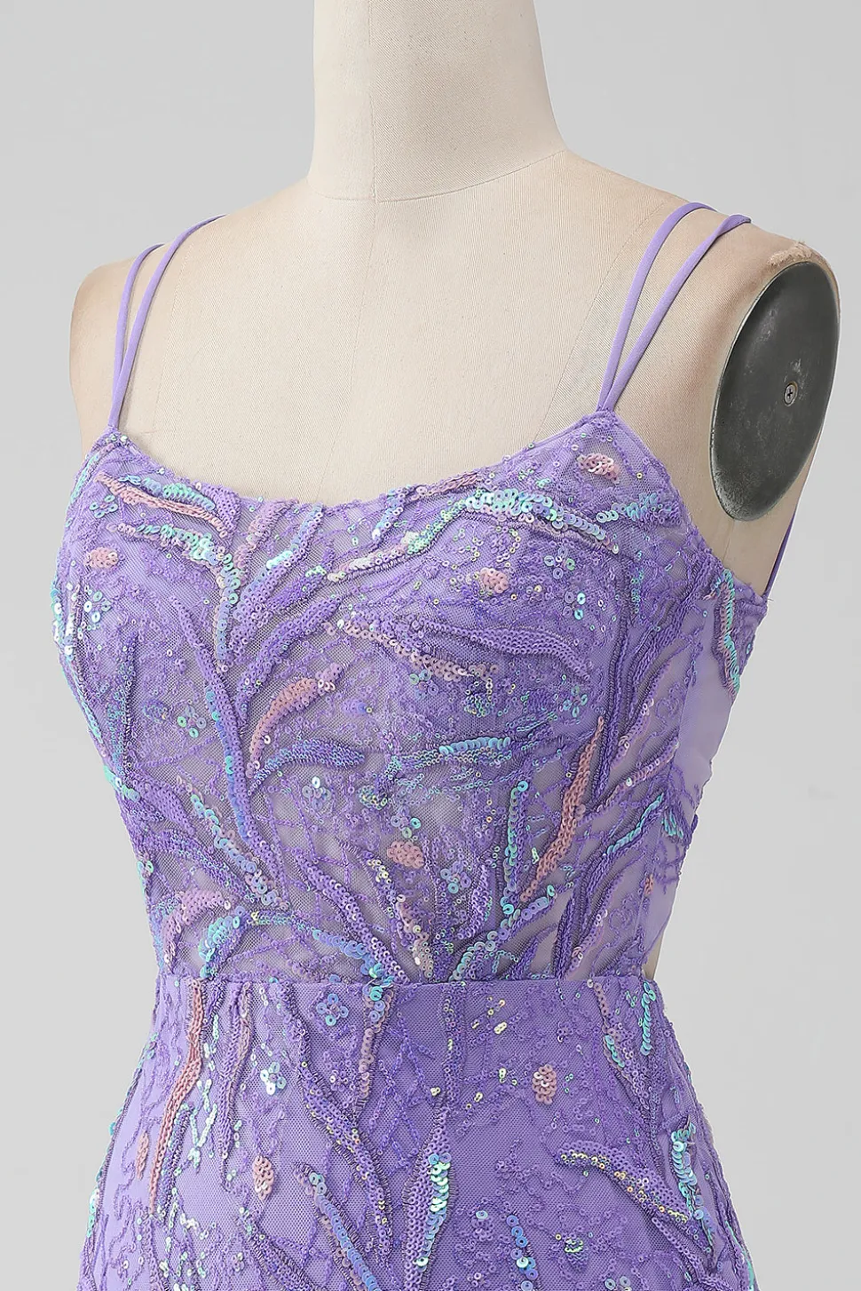Sparkly Lilac Bodycon Sequins Appliques Vestido Curto Homecoming com Fenda