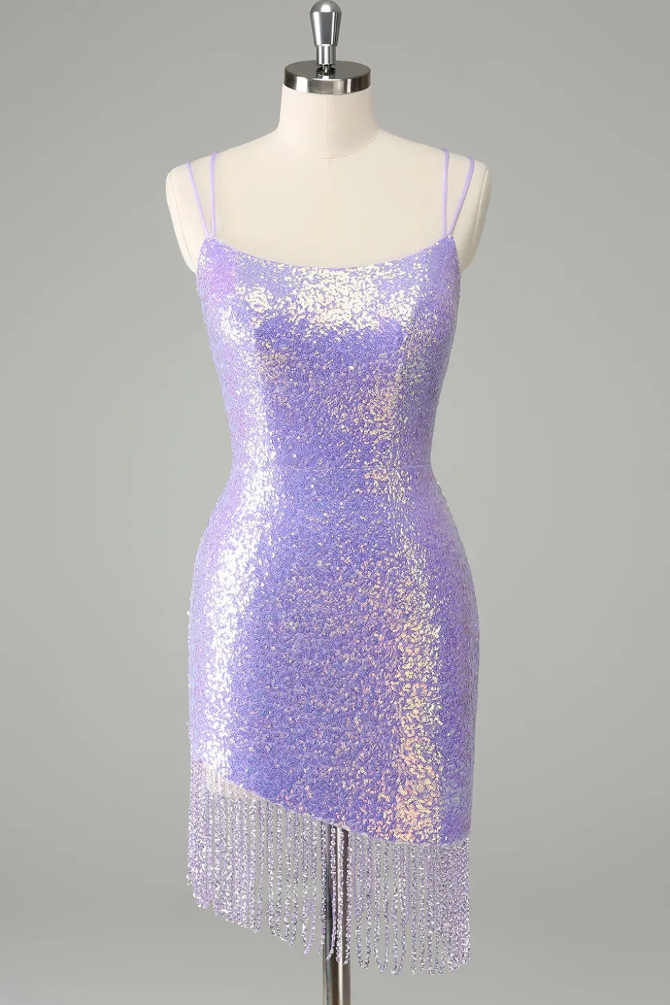 Sparkly Lilac Bodycon Sequins Vestido Curto Homecoming com Tassels