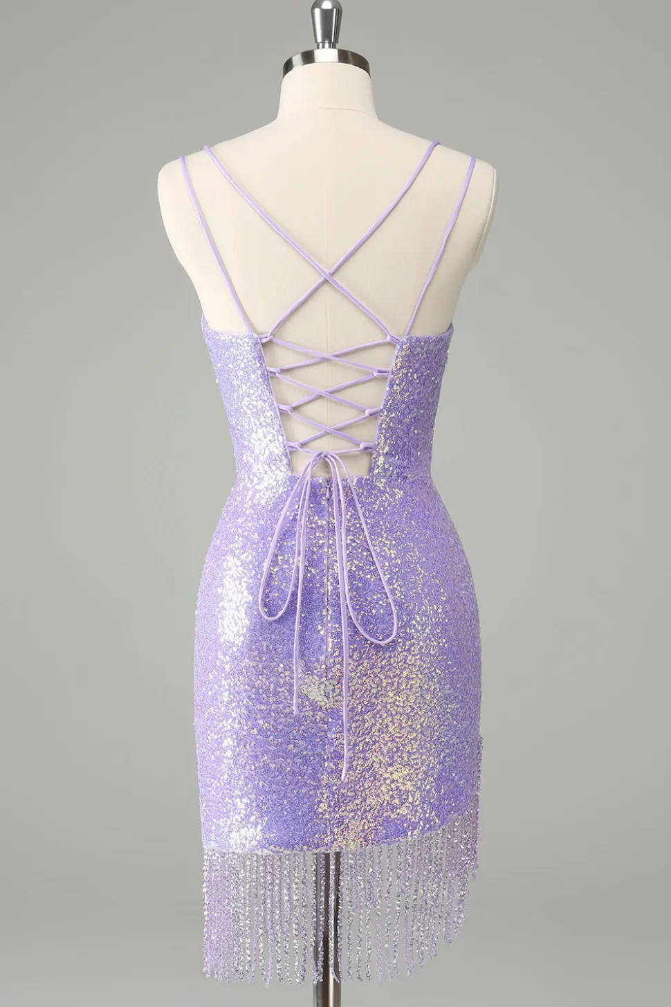 Sparkly Lilac Bodycon Sequins Vestido Curto Homecoming com Tassels