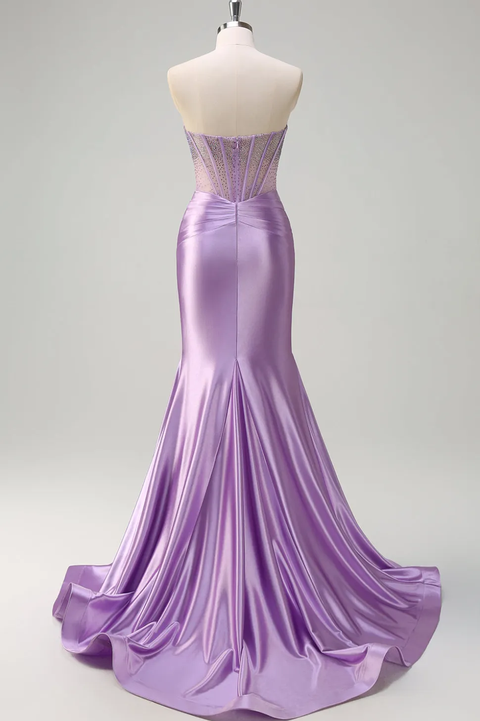 Sparkly Lilac Sereia Strapless Sheer Corset Long Prom Dress com Missangas