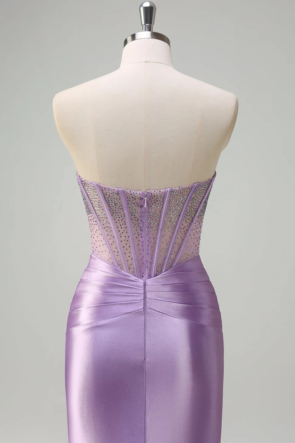 Sparkly Lilac Sereia Strapless Sheer Corset Long Prom Dress com Missangas