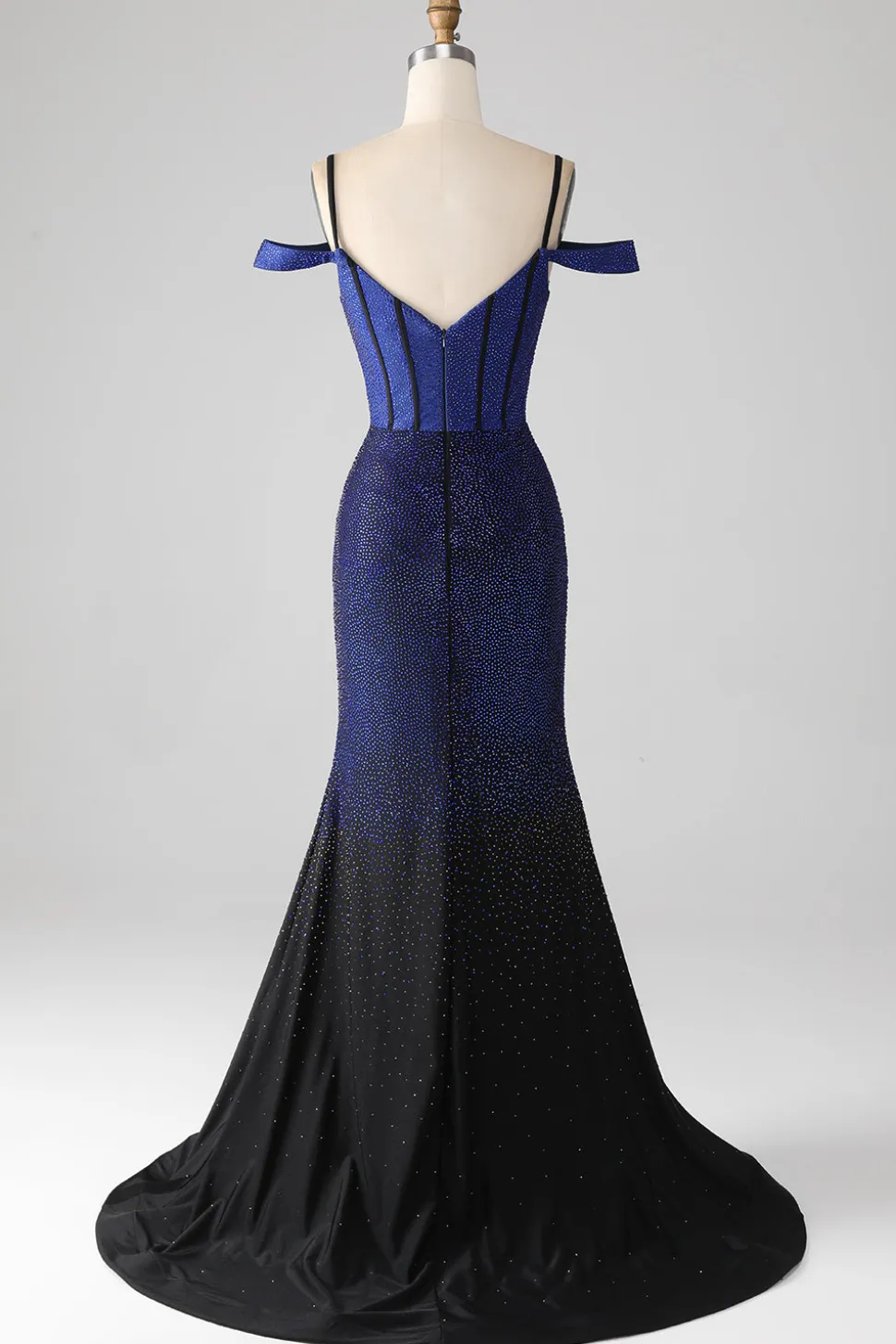 Sparkly Marinha Sereia Long Corset Prom Dress com Fenda