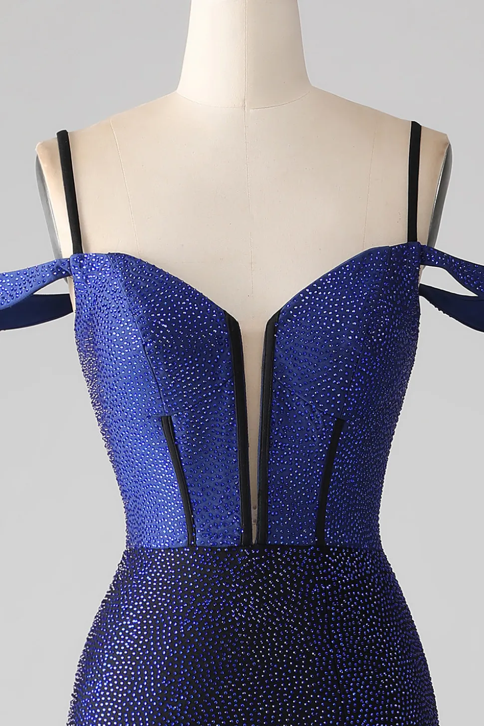 Sparkly Marinha Sereia Long Corset Prom Dress com Fenda