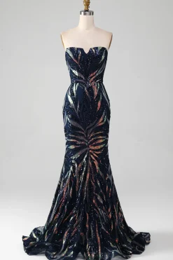 Sparkly Marinha Sereia Sequins Long Prom Dress