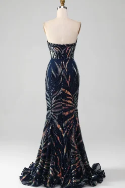 Sparkly Marinha Sereia Sequins Long Prom Dress