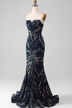 Sparkly Marinha Sereia Sequins Long Prom Dress