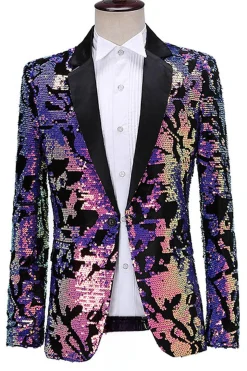 Sparkly Men's Blue Purple Notched Lapel Prom Blazer Com Lantejoulas