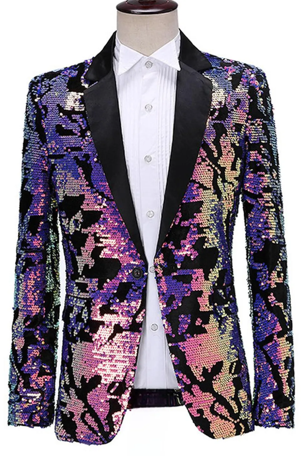 Sparkly Men's Blue Purple Notched Lapel Prom Blazer Com Lantejoulas