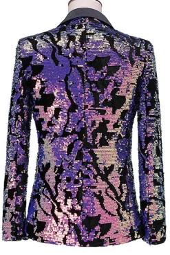Sparkly Men's Blue Purple Notched Lapel Prom Blazer Com Lantejoulas