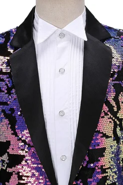 Sparkly Men's Blue Purple Notched Lapel Prom Blazer Com Lantejoulas