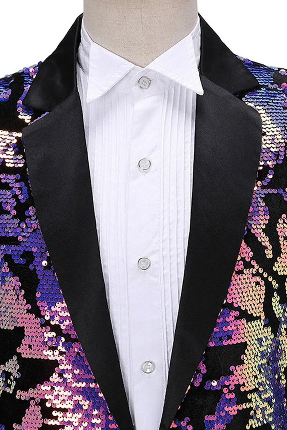 Sparkly Men's Blue Purple Notched Lapel Prom Blazer Com Lantejoulas