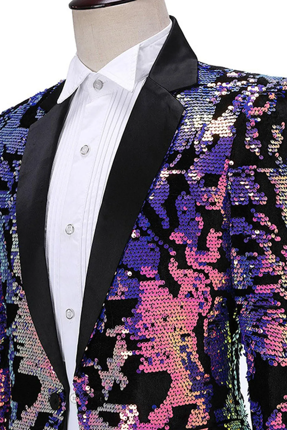 Sparkly Men's Blue Purple Notched Lapel Prom Blazer Com Lantejoulas