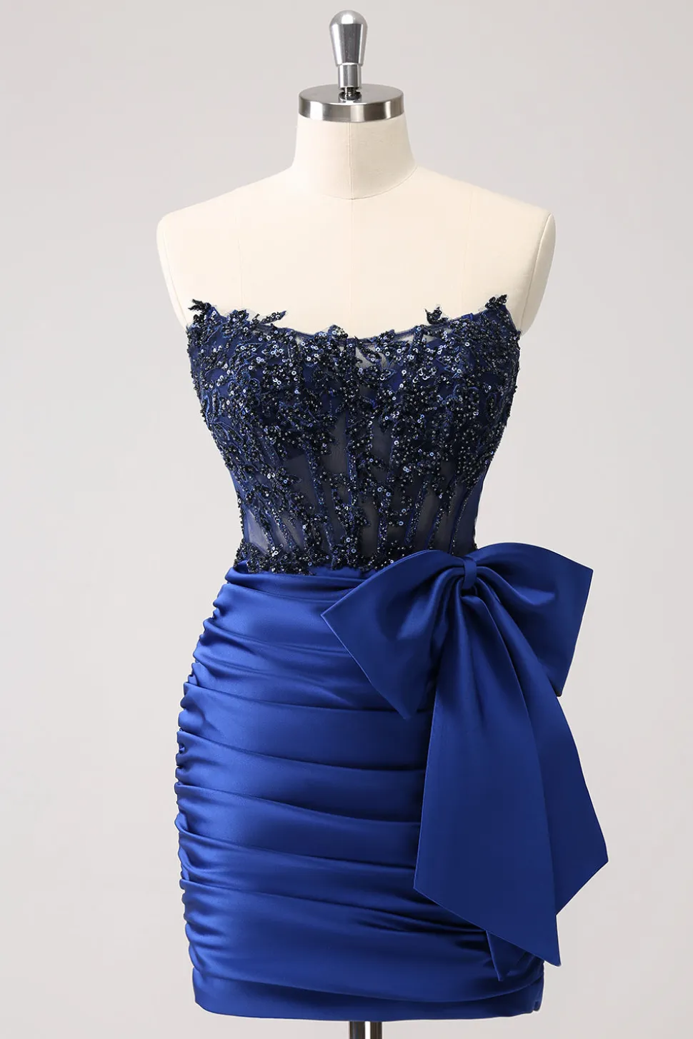 Sparkly Navy Strapless Beaded Appliques Tight Homecoming Dress