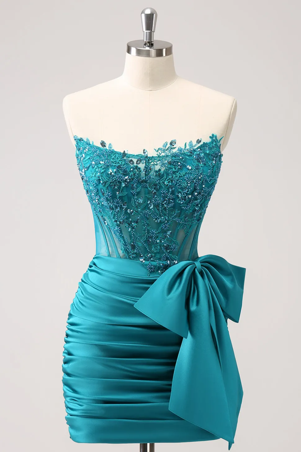 Sparkly Navy Strapless Beaded Appliques Tight Homecoming Dress