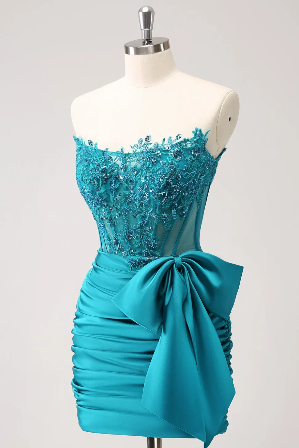 Sparkly Navy Strapless Beaded Appliques Tight Homecoming Dress