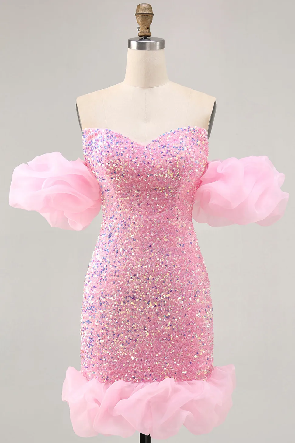 Sparkly Off The Shoulder Pink Sequins Vestido Apertado Homecoming
