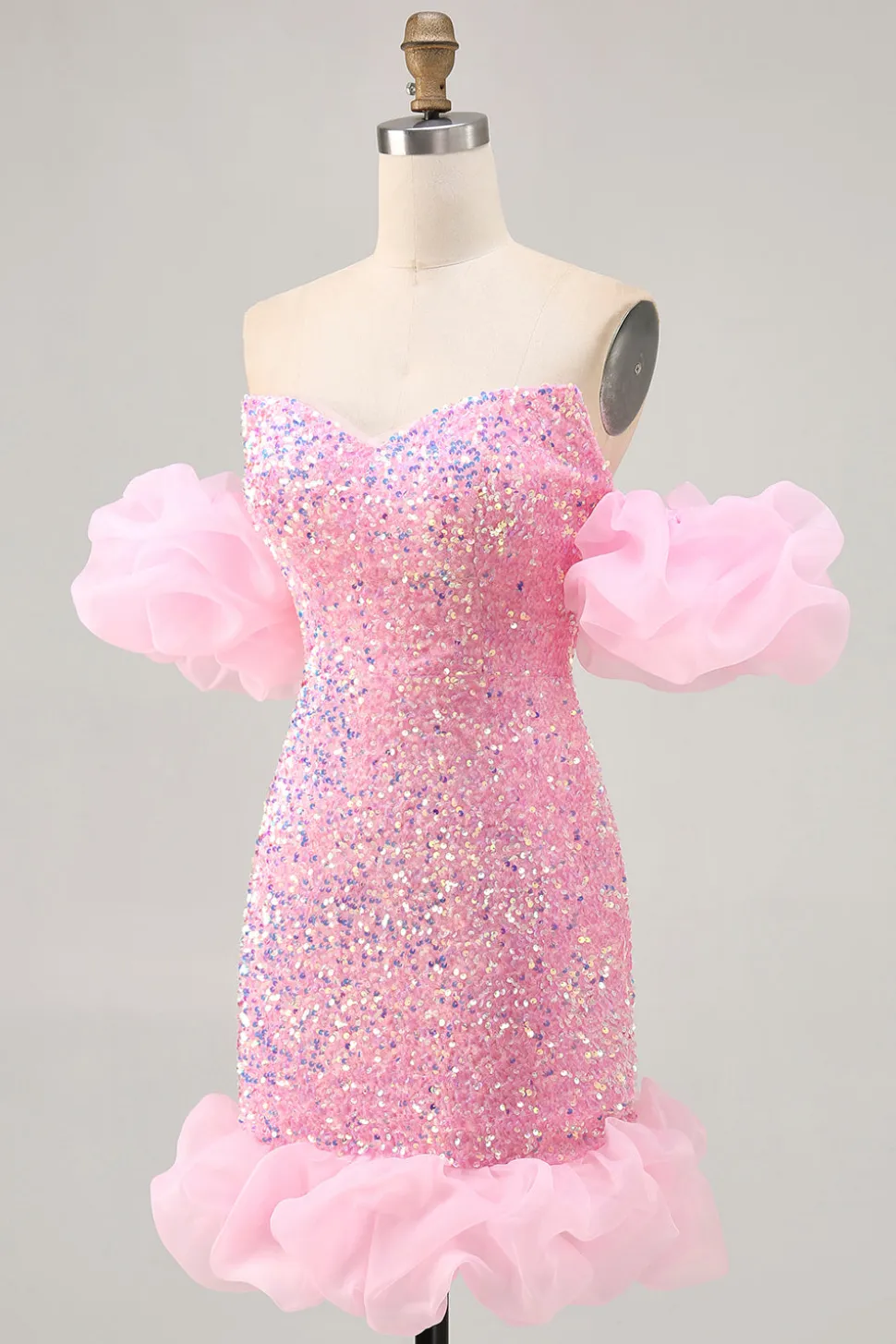 Sparkly Off The Shoulder Pink Sequins Vestido Apertado Homecoming
