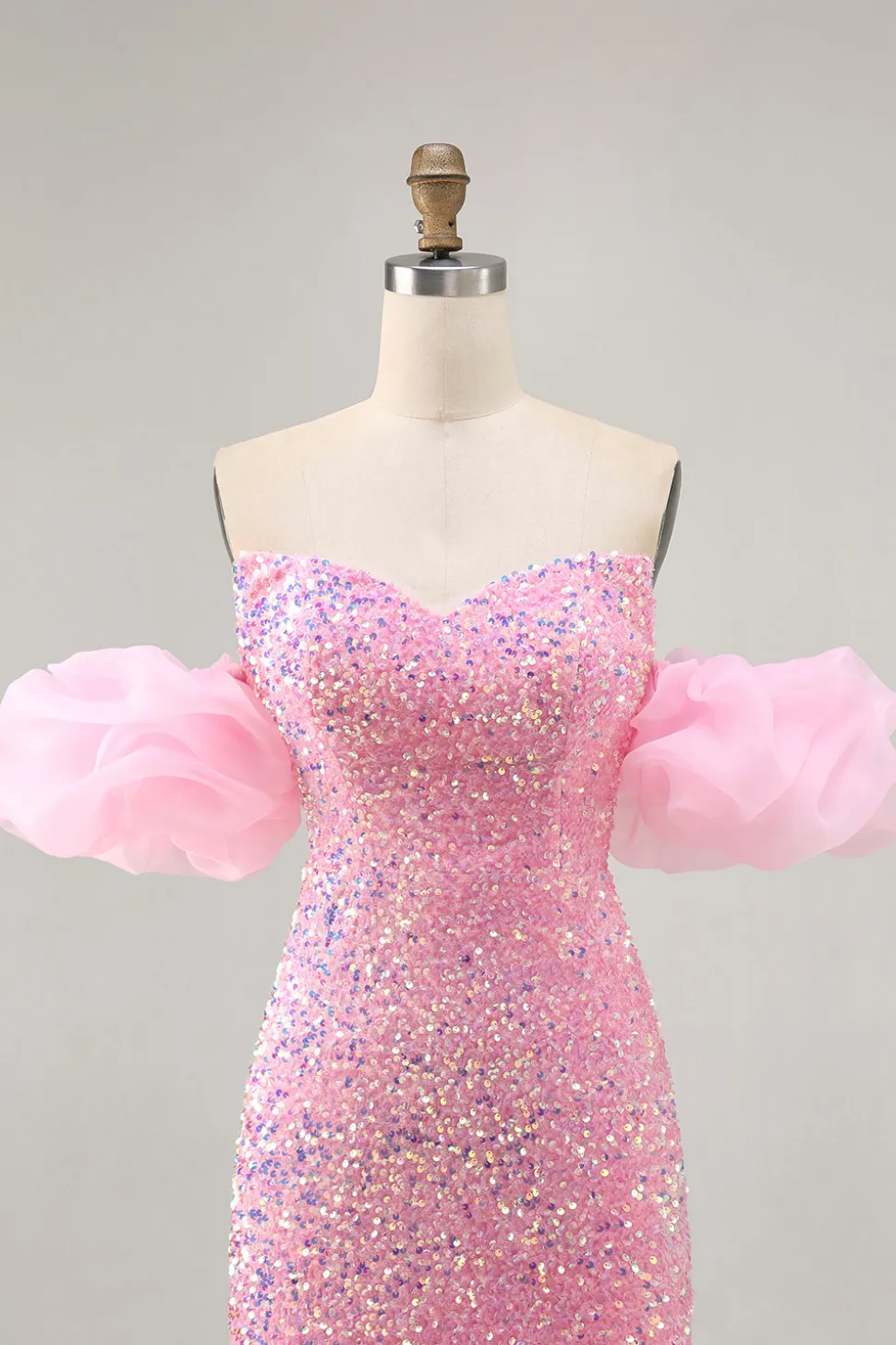 Sparkly Off The Shoulder Pink Sequins Vestido Apertado Homecoming