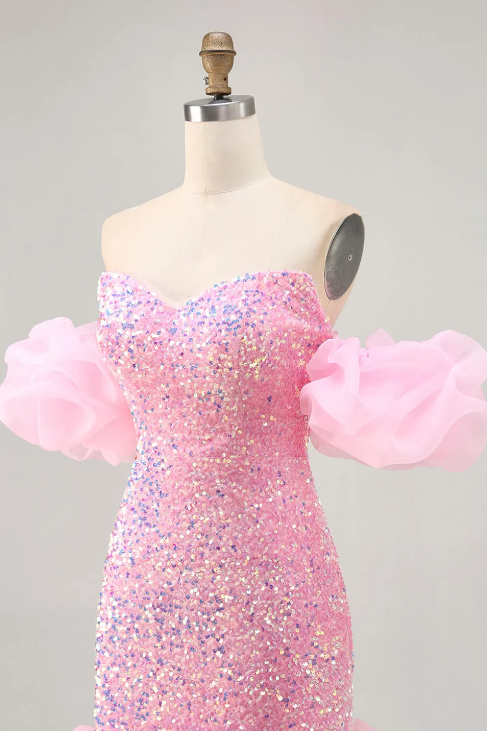 Sparkly Off The Shoulder Pink Sequins Vestido Apertado Homecoming