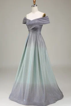 Sparkly Off the Shoulder Uma linha de vestido de baile de princesa com pregas