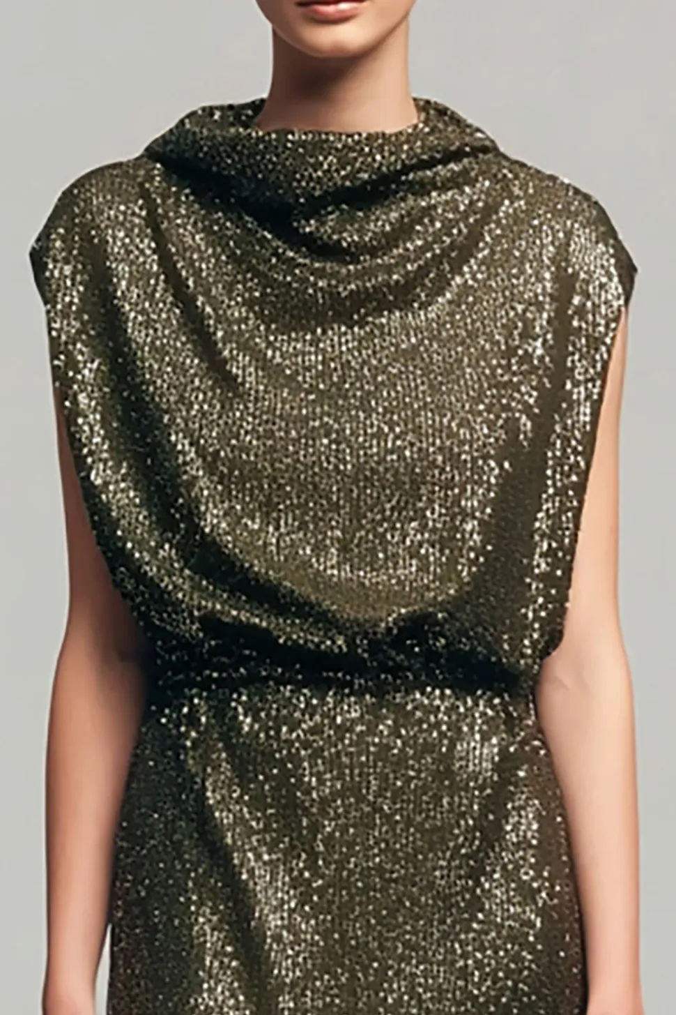Sparkly Olive Bodycon Ruched vestido formal longo com lantejoulas