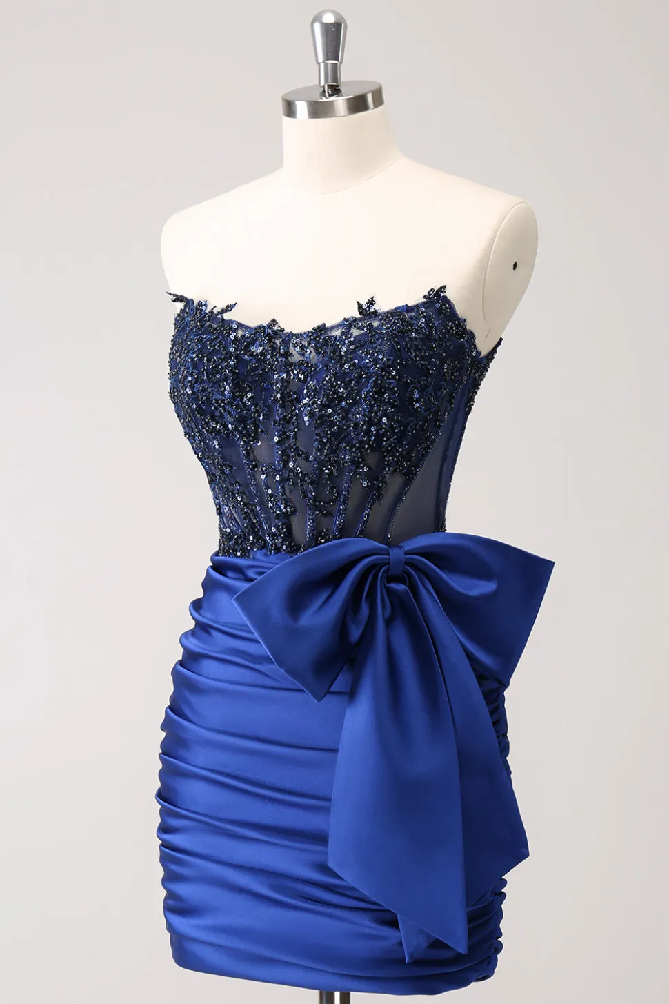 Sparkly Peacock Green Tight Strapless Beaded Applique Homecoming Dress com arco