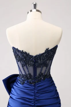 Sparkly Peacock Green Tight Strapless Beaded Applique Homecoming Dress com arco
